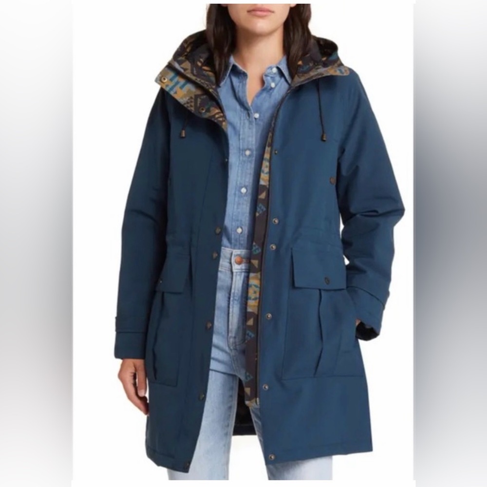 Pendleton Bridgeport Water Resistant Teal Hooded Utility Jacket Coat Sz S